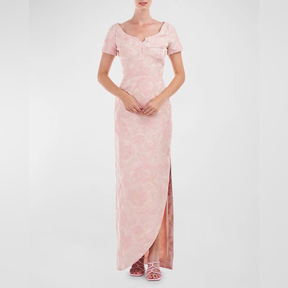 Kay Unger Dierdre Column Gown Short Sleeve Pink Dress Size 14